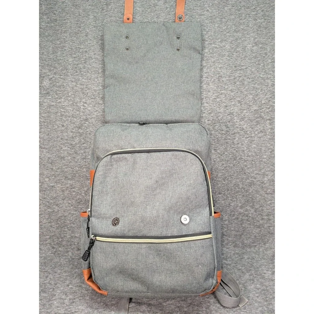 Ronyes Canvas Laptop Backpack Gray Brown USB Charging Travel School Bag